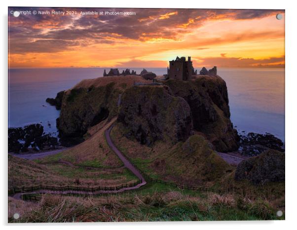 Dunnottar Castle Sunrise Acrylic by Navin Mistry