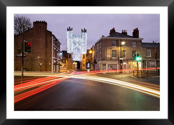 Christmas lights at Monkbar York Framed Mounted Print by Martin Williams