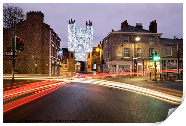 Christmas lights at Monkbar York Print by Martin Williams