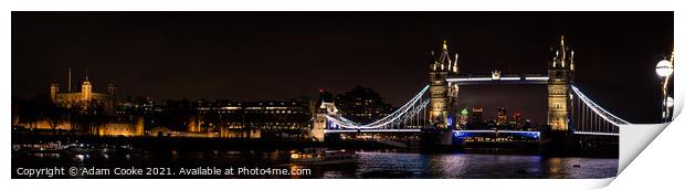 Tower of London | Tower Bridge | By Night Print by Adam Cooke