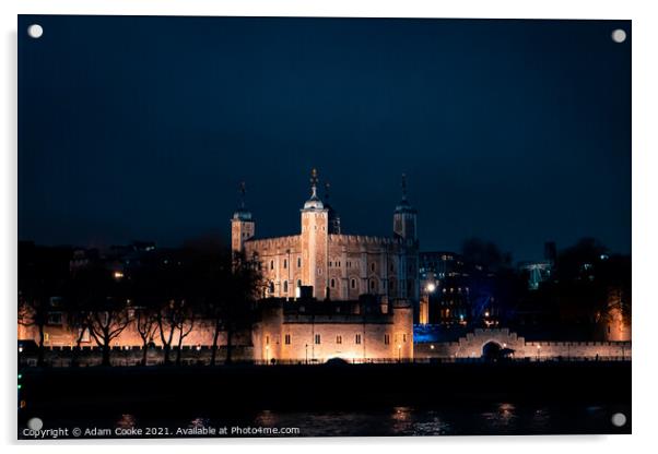 Tower of London | By Night Acrylic by Adam Cooke