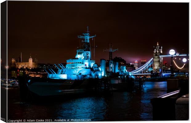 Tower of London | HMS Belfast | Canary Wharf | Tow Canvas Print by Adam Cooke