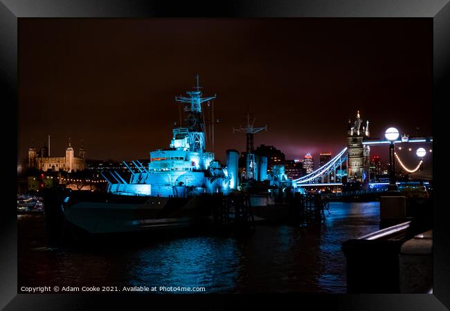 Tower of London | HMS Belfast | Canary Wharf | Tow Framed Print by Adam Cooke