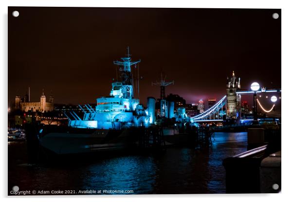 Tower of London | HMS Belfast | Canary Wharf | Tow Acrylic by Adam Cooke