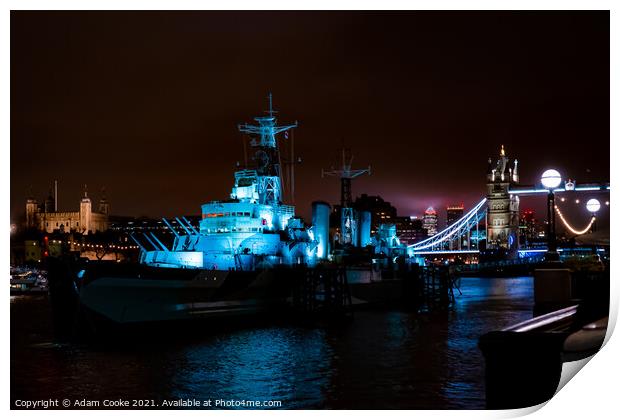 Tower of London | HMS Belfast | Canary Wharf | Tow Print by Adam Cooke