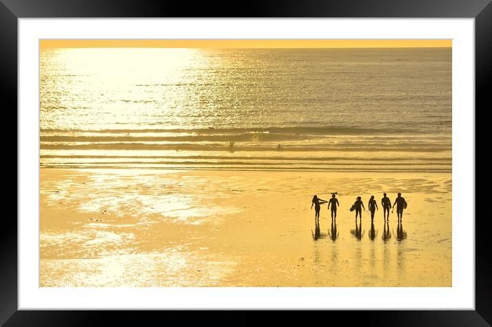 Fistral Sunset Surfers Framed Mounted Print by Roy Curtis