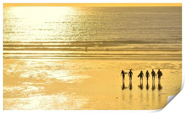 Fistral Sunset Surfers Print by Roy Curtis