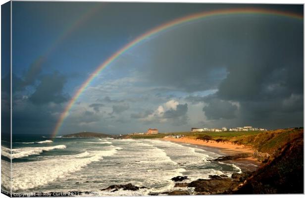Fistral Rainbow Canvas Print by Roy Curtis