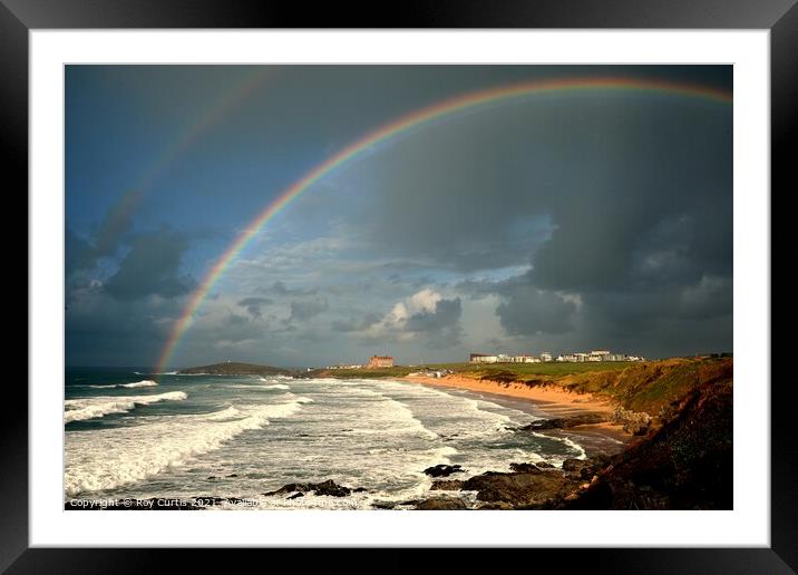Fistral Rainbow Framed Mounted Print by Roy Curtis