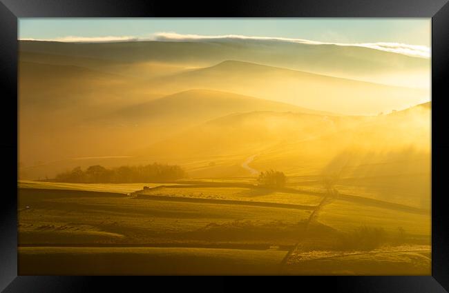 Golden mist in the hills of the High Peak Framed Print by Andrew Kearton