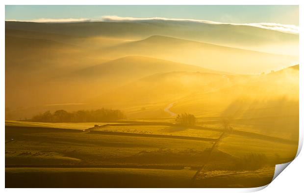Golden mist in the hills of the High Peak Print by Andrew Kearton