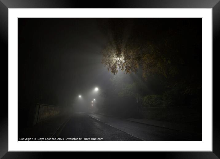 Deserted and spooky glossop road in sheffield, heavy fog during night Framed Mounted Print by Rhys Leonard
