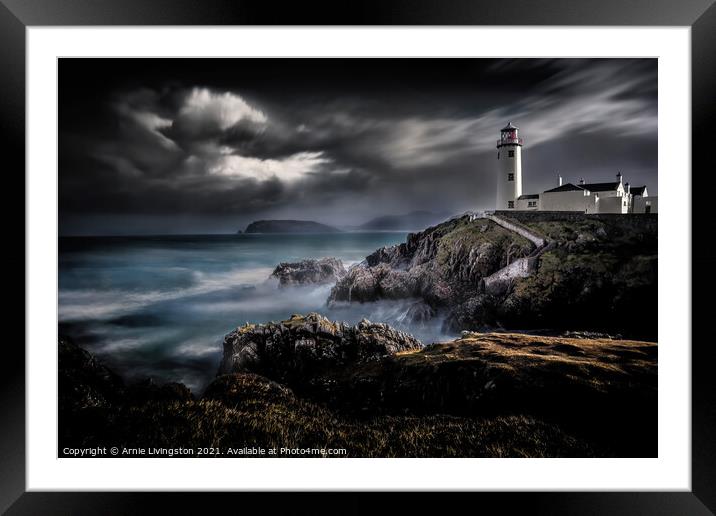 Dramatic Encounter of Storm and Lighthouse Framed Mounted Print by Arnie Livingston