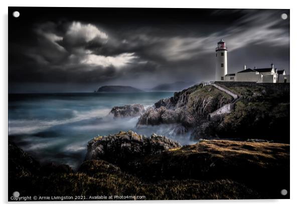 Dramatic Encounter of Storm and Lighthouse Acrylic by Arnie Livingston