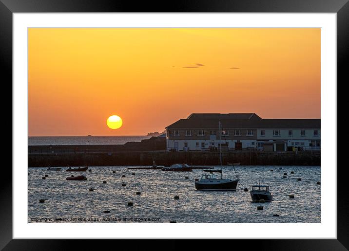 Sunset over Hugh Town Harbour Scillies  Framed Mounted Print by Nick Jenkins