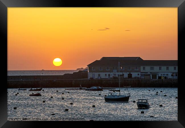 Sunset over Hugh Town Harbour Scillies  Framed Print by Nick Jenkins