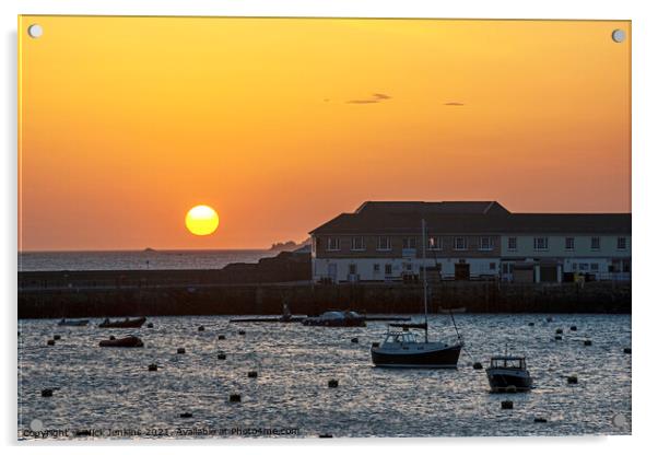 Sunset over Hugh Town Harbour Scillies  Acrylic by Nick Jenkins