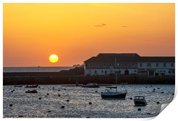 Sunset over Hugh Town Harbour Scillies  Print by Nick Jenkins