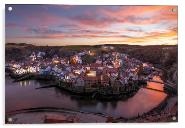 Staithes Sunrise Acrylic by David Semmens