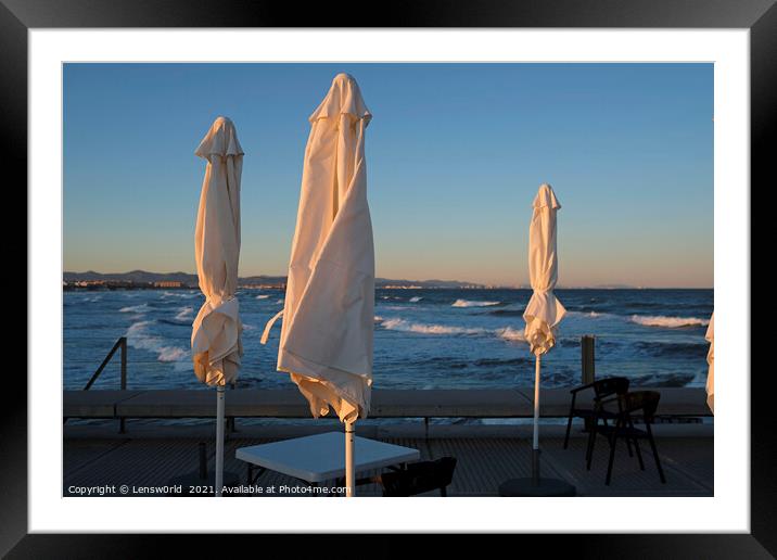 Beach bar in Valencia in wintertime Framed Mounted Print by Lensw0rld 