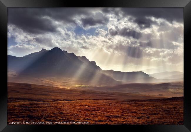 Ben Loyal Sunbeams NC500 Sutherland Scotland Framed Print by Barbara Jones