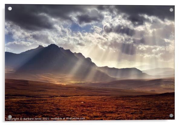 Ben Loyal Sunbeams NC500 Sutherland Scotland Acrylic by Barbara Jones