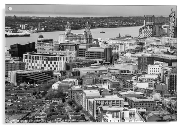 Liverpool City Centre from the tower of Cathedral Acrylic by Phil Longfoot