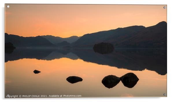 Sunset over Derwent water in the lake district 650 Acrylic by PHILIP CHALK