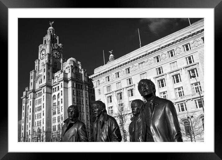 Beatles Statue and Liver Building  Framed Mounted Print by Darren Galpin