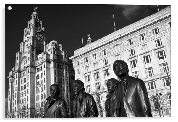 Beatles Statue and Liver Building  Acrylic by Darren Galpin