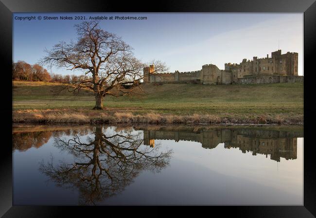 Majestic Alnwick Castle in Golden Reflections Framed Print by Steven Nokes