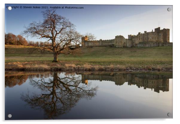 Majestic Alnwick Castle in Golden Reflections Acrylic by Steven Nokes