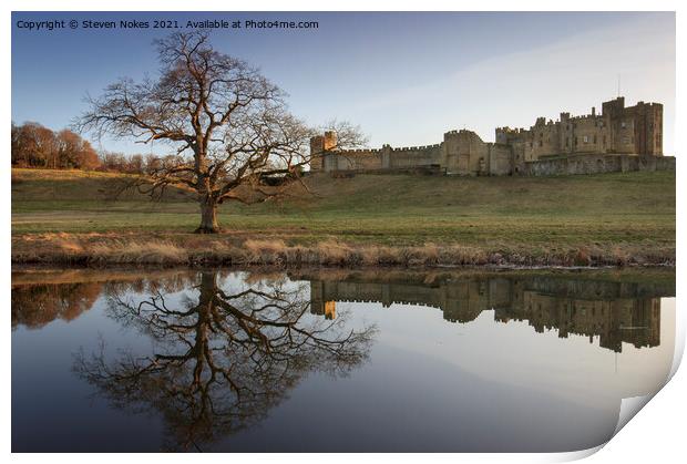 Majestic Alnwick Castle in Golden Reflections Print by Steven Nokes