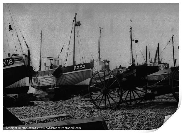 The Hastings Fleet in the 1970's Print by Mark Ward