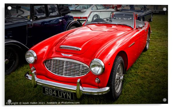 Red Austin Healey 3000 sports car Acrylic by Kevin Hellon
