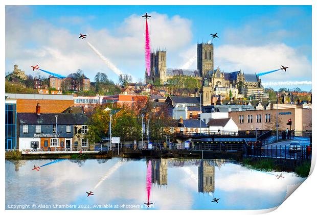 Lincoln Cathedral Red Arrows Print by Alison Chambers