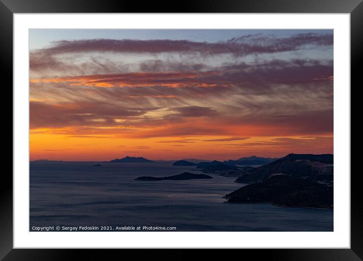 Sunset view from Croatians montains, to Dalmatian coast of the Adriatic Sea. Framed Mounted Print by Sergey Fedoskin