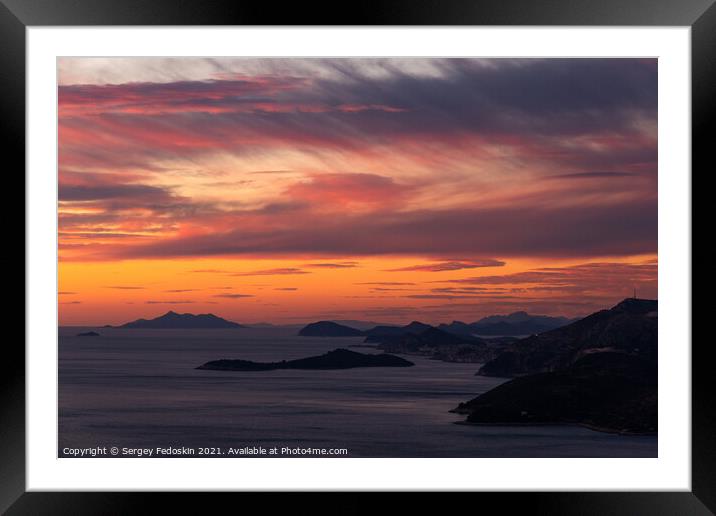 Sunset view from Croatians montains, to Dalmatian coast of the Adriatic Sea. Framed Mounted Print by Sergey Fedoskin