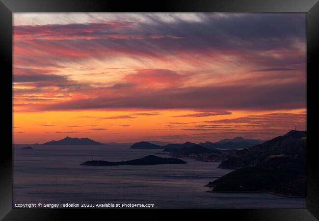 Sunset view from Croatians montains, to Dalmatian coast of the Adriatic Sea. Framed Print by Sergey Fedoskin