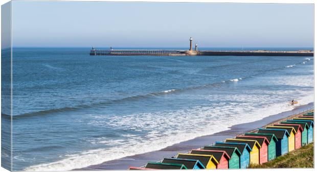 Surfer exiting the water at Whitby Canvas Print by Jason Wells