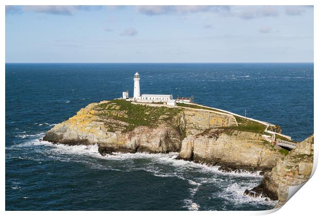 Waves crash around South Stack Lighthouse Print by Jason Wells