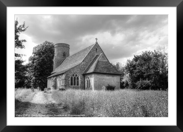 Bardfield Saling Church monochrome   Framed Mounted Print by Diana Mower