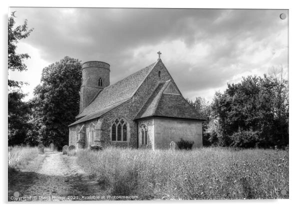 Bardfield Saling Church monochrome   Acrylic by Diana Mower