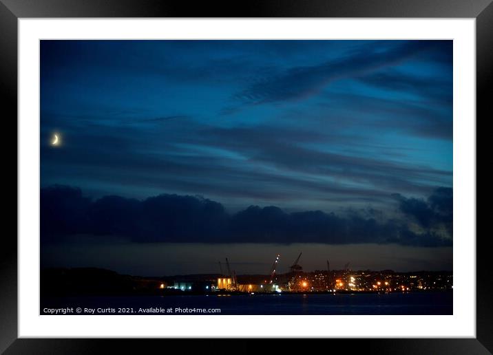 Moon over Falmouth Docks Framed Mounted Print by Roy Curtis