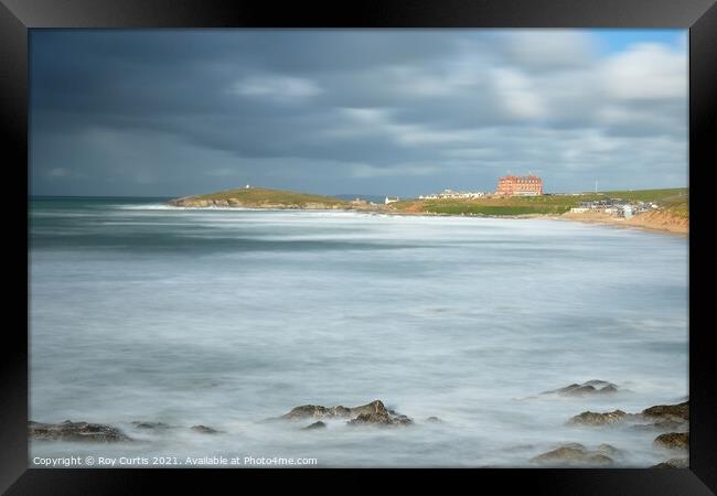 Windy Day at Fistral Framed Print by Roy Curtis