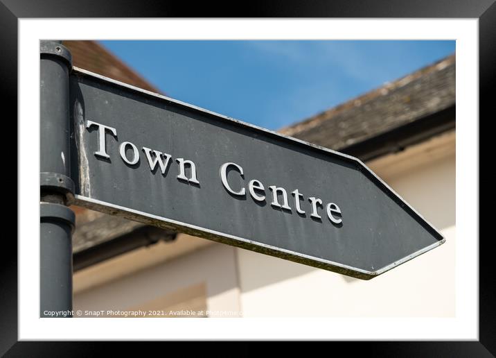 Old vintage town centre arrow shaped sign, pointing the direction Framed Mounted Print by SnapT Photography