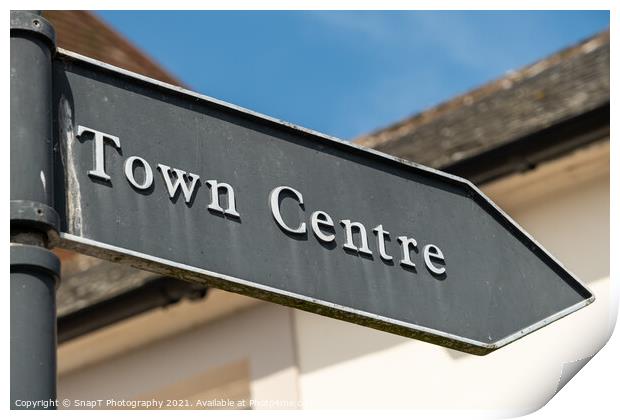 Old vintage town centre arrow shaped sign, pointing the direction Print by SnapT Photography