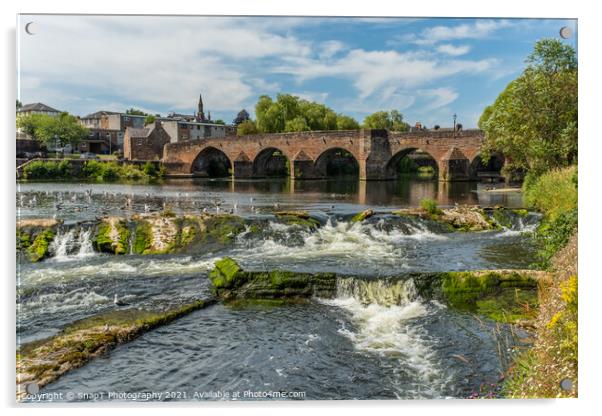 The River Nith flowing over the Caul weir in Dumfries, during summer in Scotland Acrylic by SnapT Photography