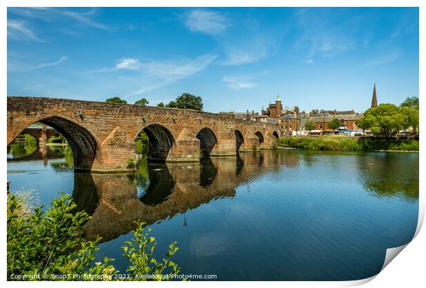 The Medieval Devorgilla Bridge, reflecting on the River Nith Print by SnapT Photography