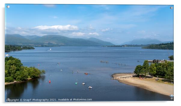 View over Loch Lomond from Lomond shores on a sunny summer day in Scotland Acrylic by SnapT Photography